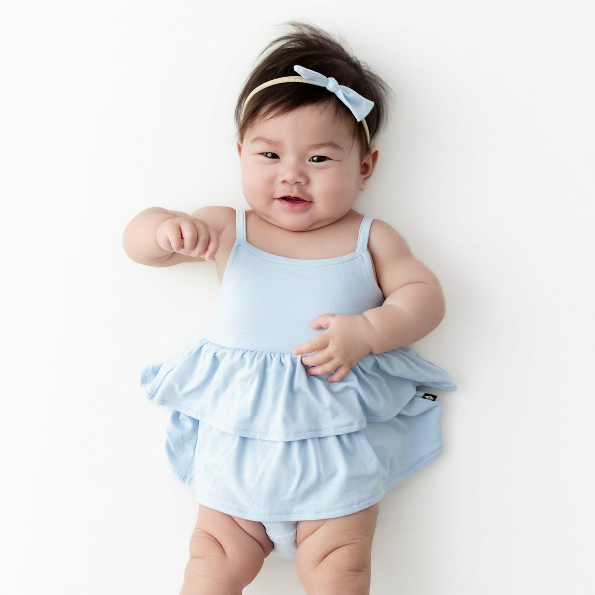 Kyte Baby Spaghetti Strap Ruffle Romper in Breeze