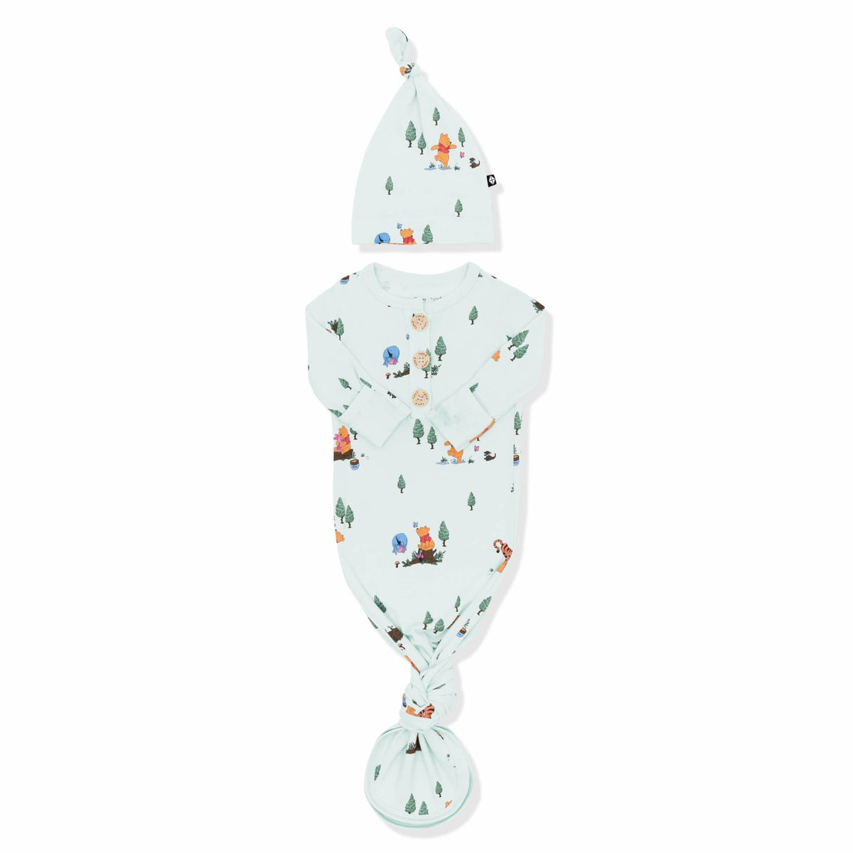 Kyte Baby Knotted Day Gown with Hat Set in Winnie the Pooh Hundred Acre Wood