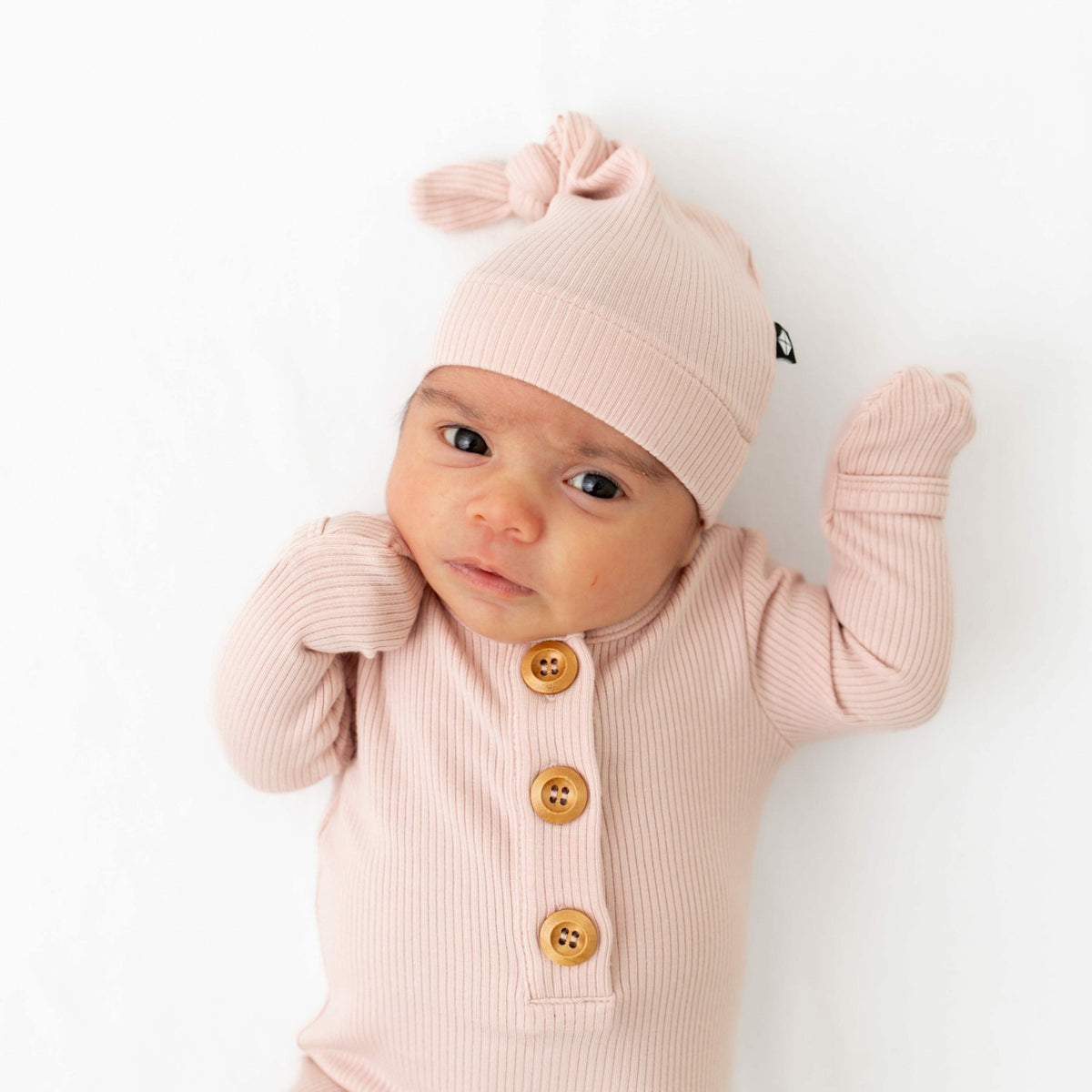 Kyte Baby Ribbed Knotted Gown and Hat Blush