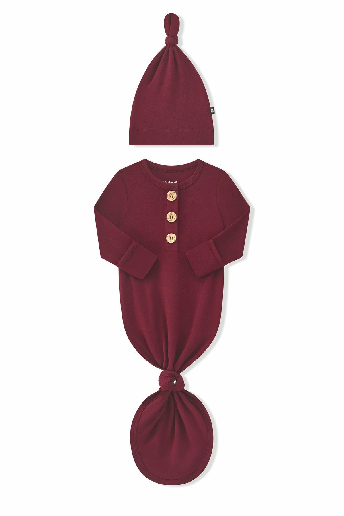Kyte Baby Knotted Day Gown with Hat Set in Burgundy