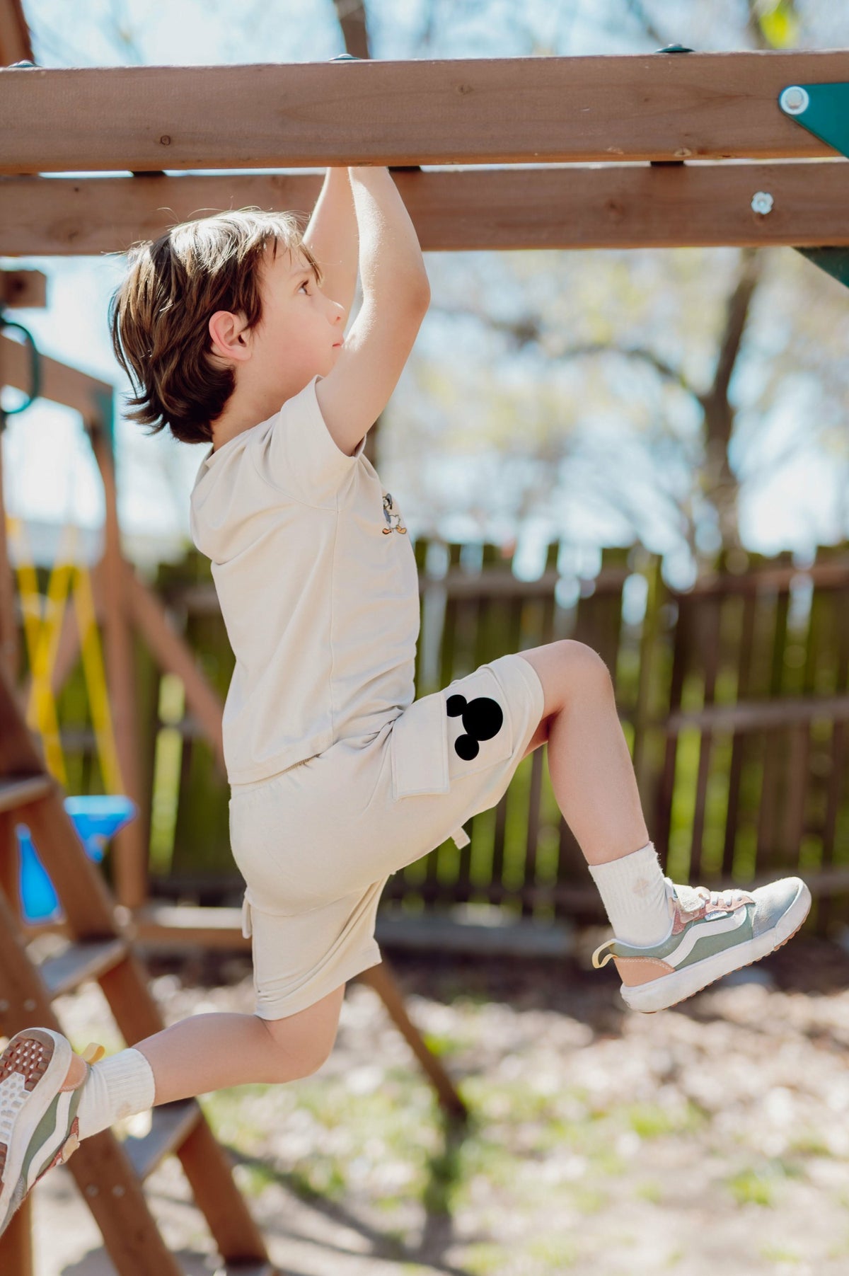 Kyte Baby Cargo Short in Mickey Mouse on Ecru