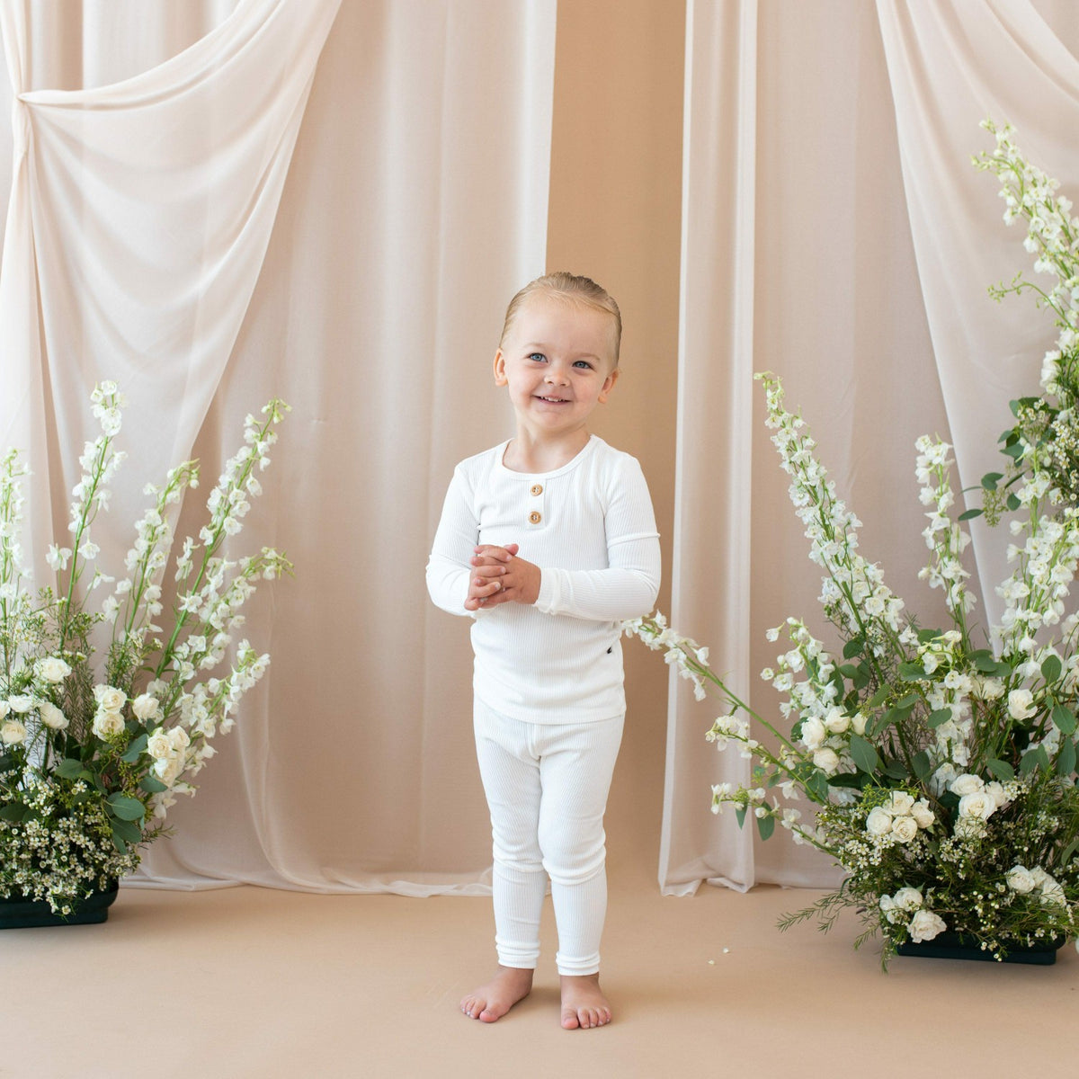 Kyte Baby Ribbed Henley Set in Cloud