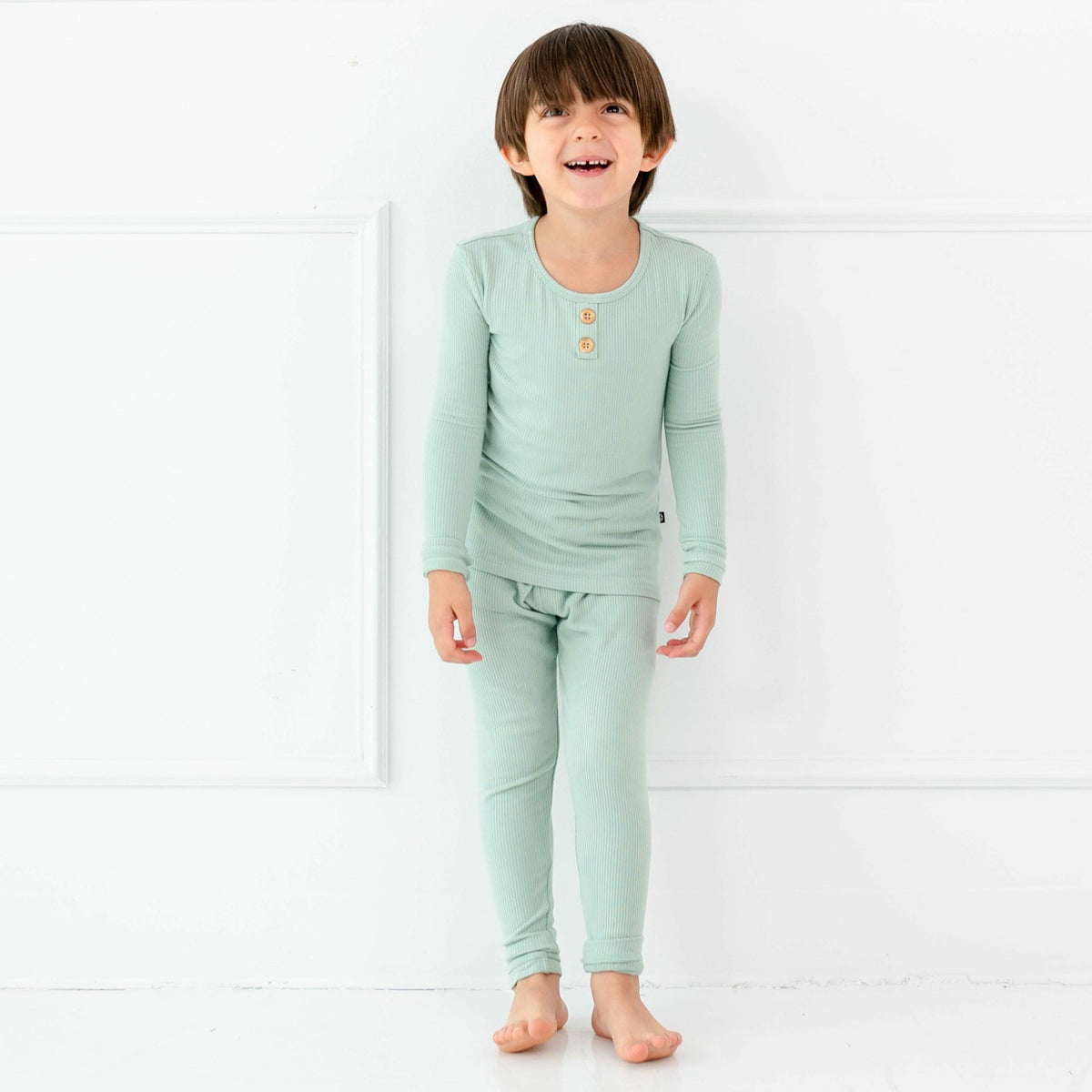Kyte Baby Ribbed Henley Set in Sage