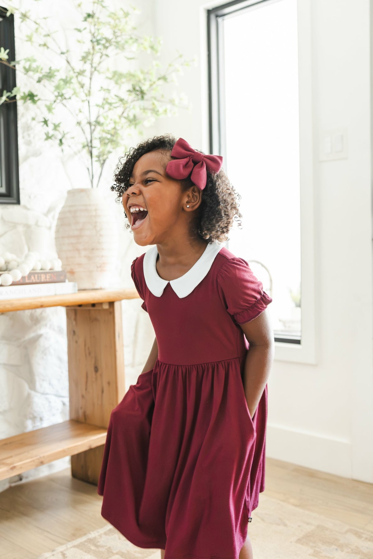 Kyte Baby Peter Pan Collar Dress in Burgundy