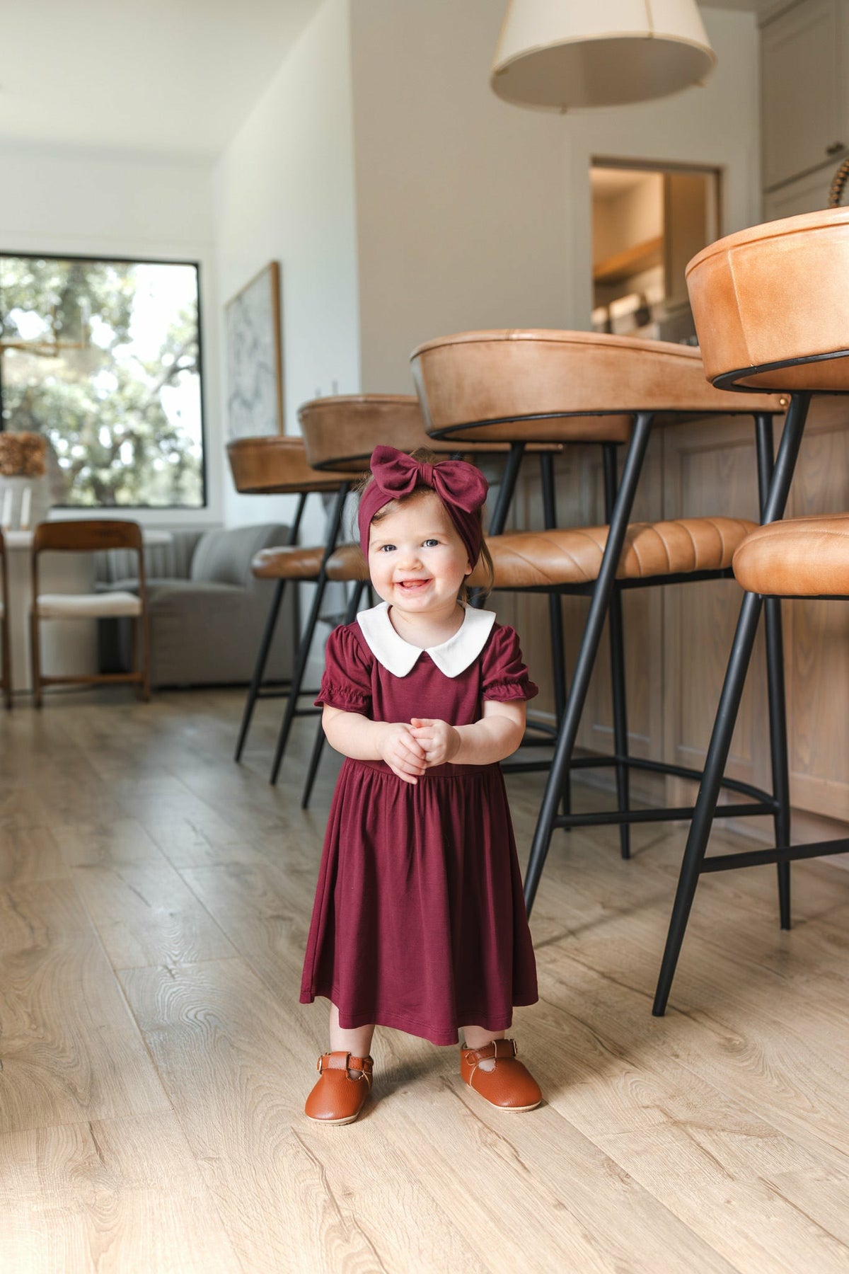 Kyte Baby Peter Pan Collar Bodysuit Dress in Burgundy