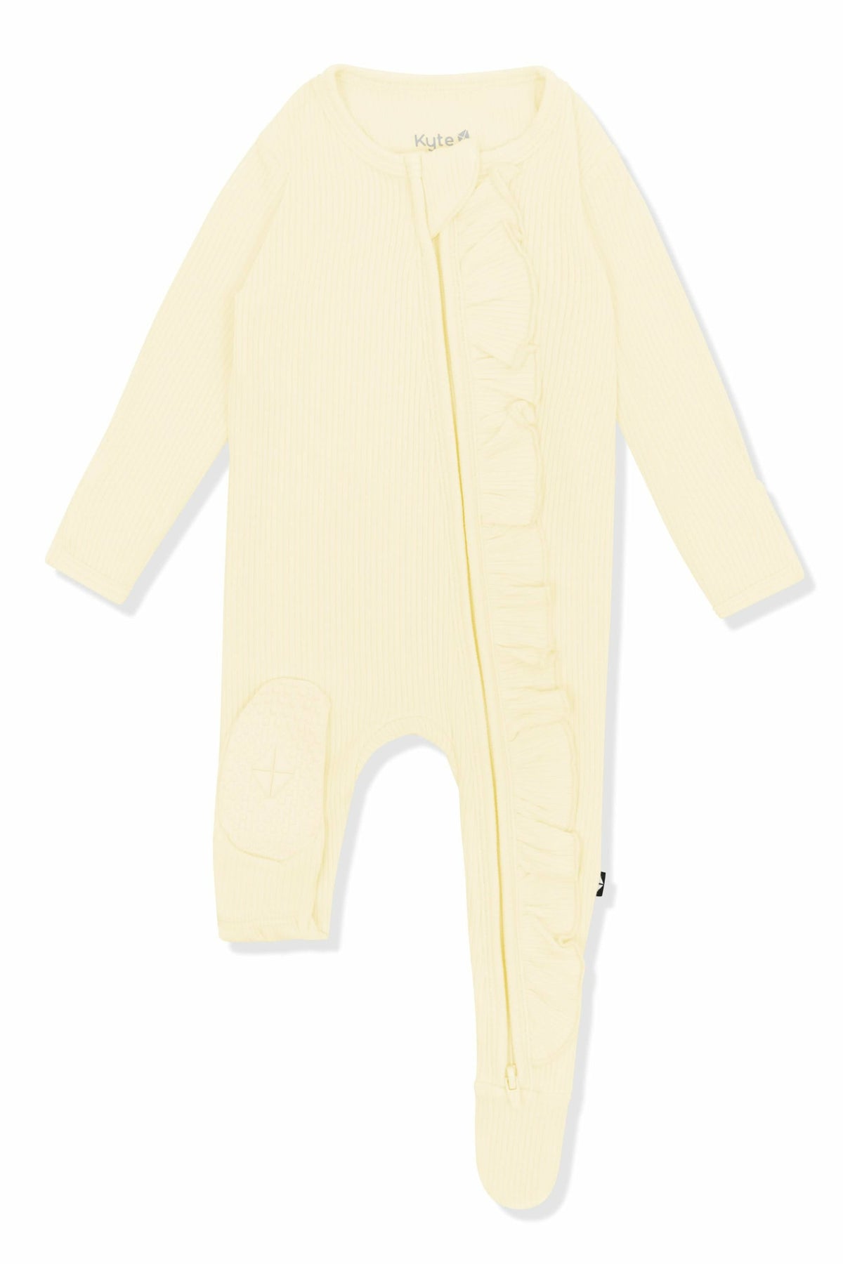 Kyte Baby Ribbed Ruffle Zipper Footie in Chamomile