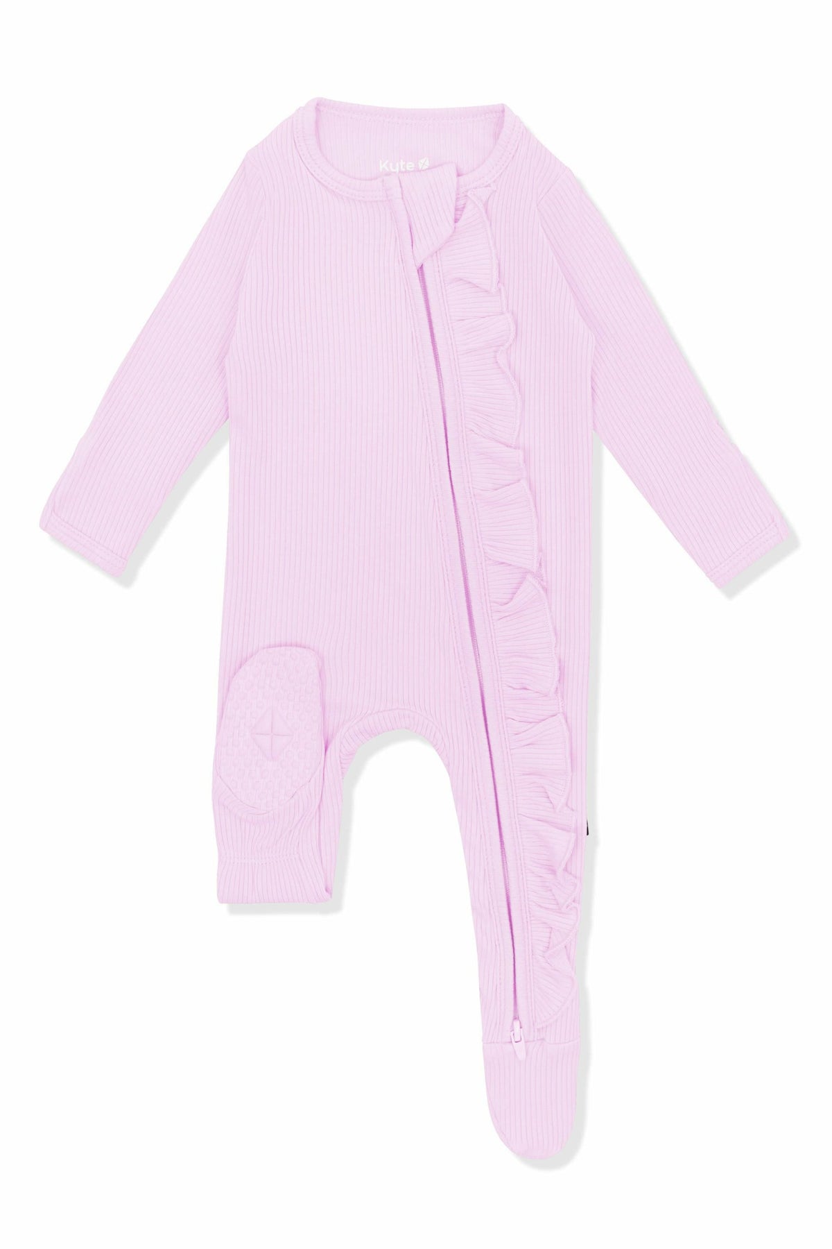 Kyte Baby Ribbed Ruffle Zipper Footie in Thistle