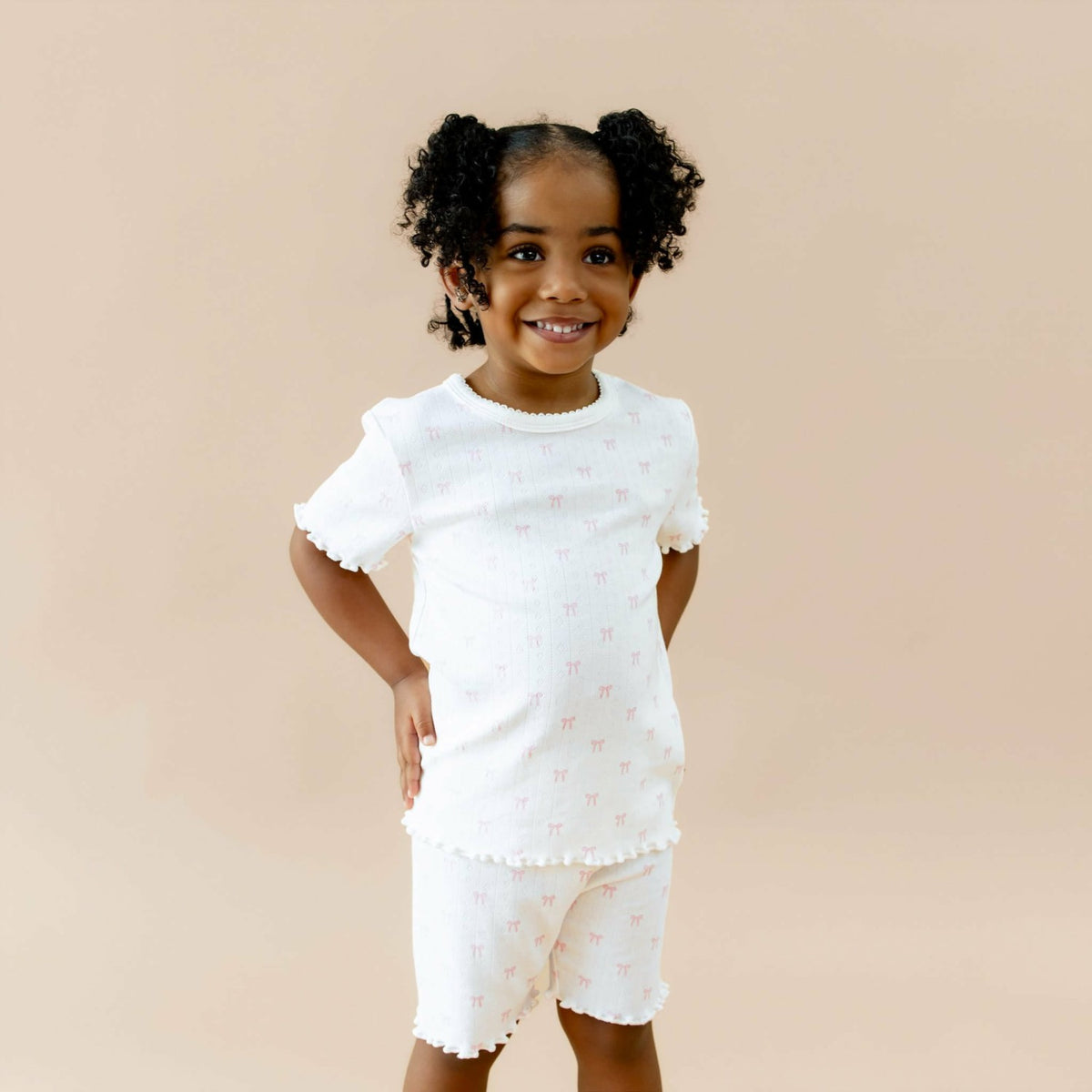 Kyte Baby Pointelle Short Sleeve Set in Sweet Pink Bow