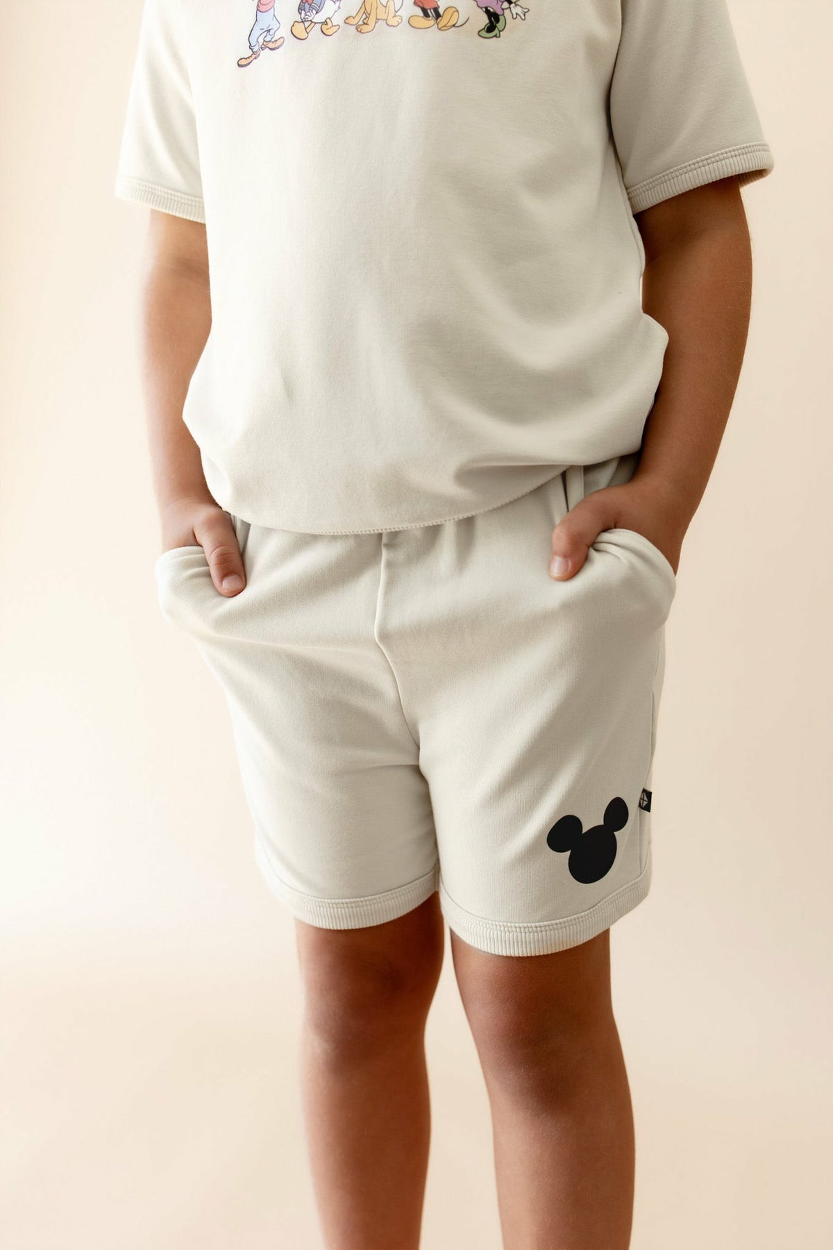 Kyte Baby Short Sleeve Jogger Set in Mickey and Friends on Ecru