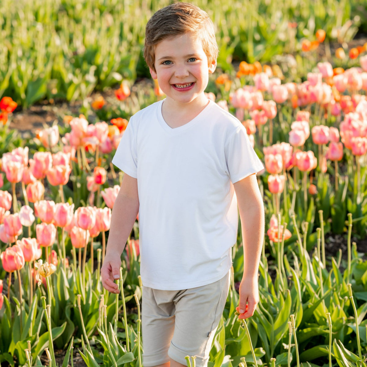 Kyte Baby Bamboo Toddler V-Neck Tee in Snow