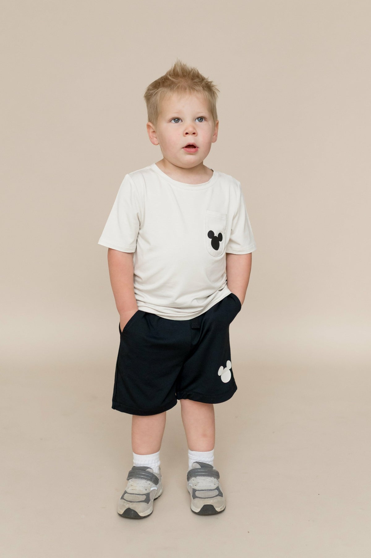 Kyte Baby Toddler Crew Neck Tee in Mickey Mouse on Ecru