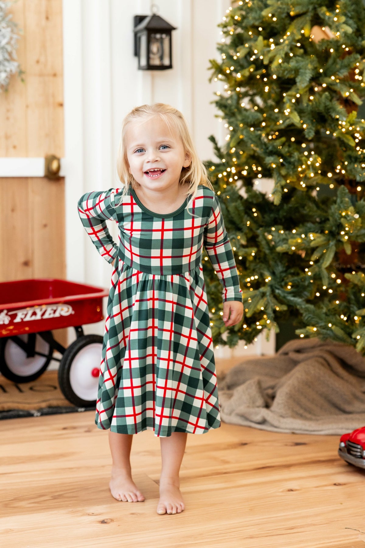 Kyte Baby Long Sleeve Twirl Dress in Holiday Plaid