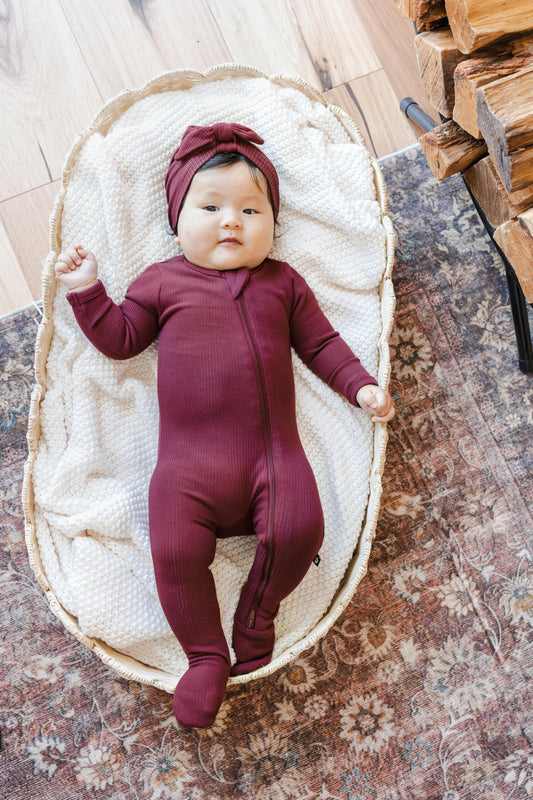 Kyte Baby Ribbed Zipper Footie in Burgundy