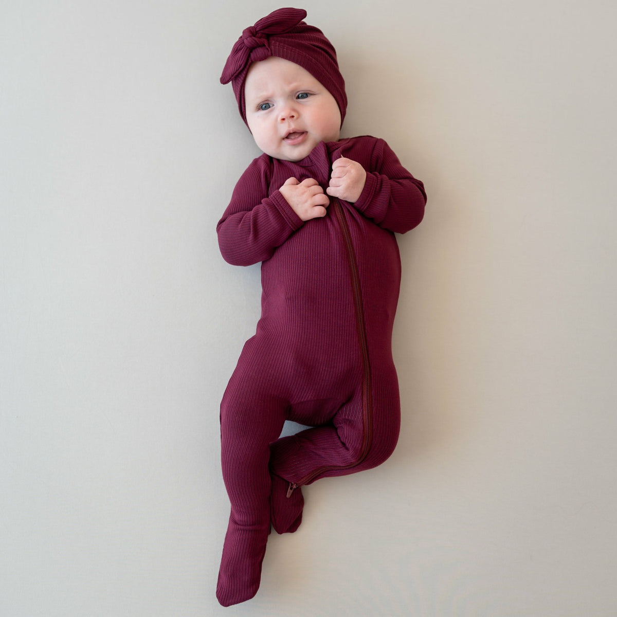 Kyte Baby Ribbed Zipper Footie in Burgundy