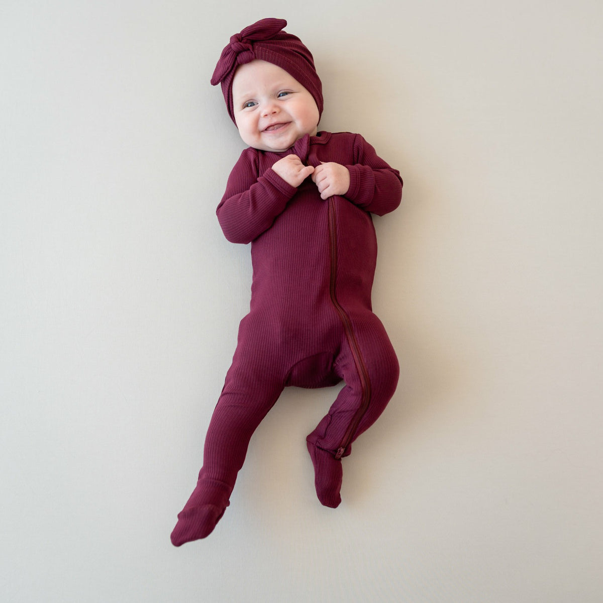 Kyte Baby Ribbed Zipper Footie in Burgundy