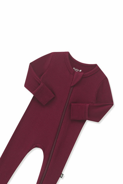 Kyte Baby Ribbed Zipper Footie in Burgundy