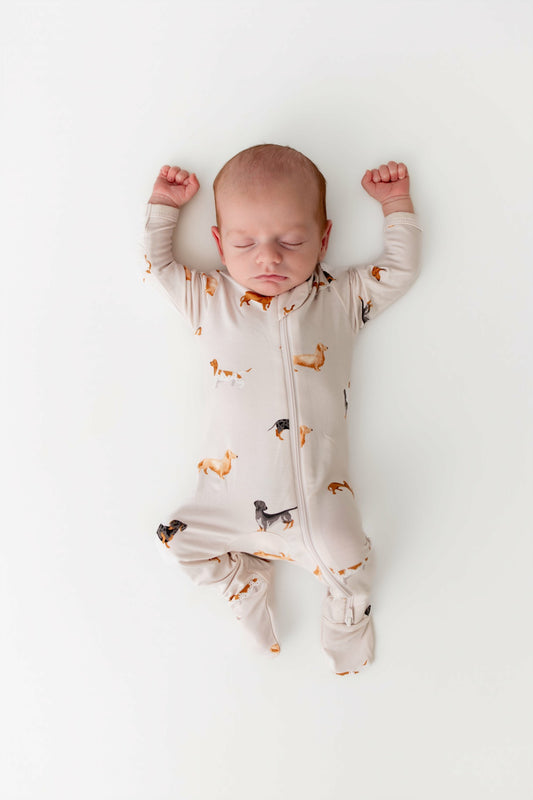 Kyte Baby Zippered Footie in Dachshund