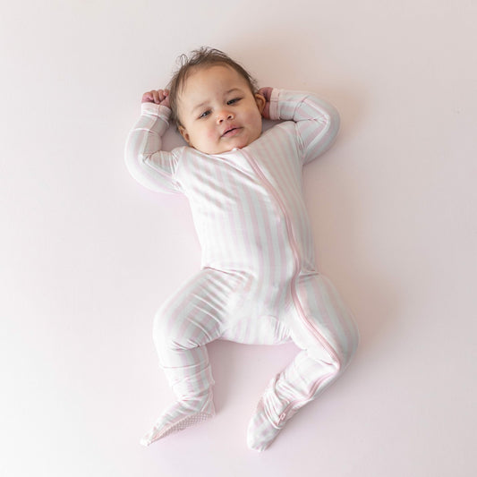 Kyte Baby Zippered Footie in Small Sakura Stripe