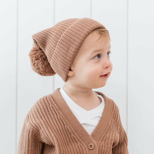 Kyte Baby Chunky Knit Pom Beanie in Latte