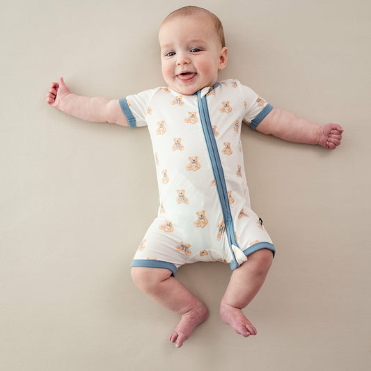 Kyte Baby Zippered Shortall Romper in Teddy Bear