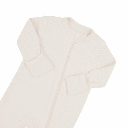 Kyte Baby Ribbed Zipper Romper in Oat