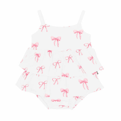Kyte Baby Spaghetti Strap Ruffle Romper in Bow