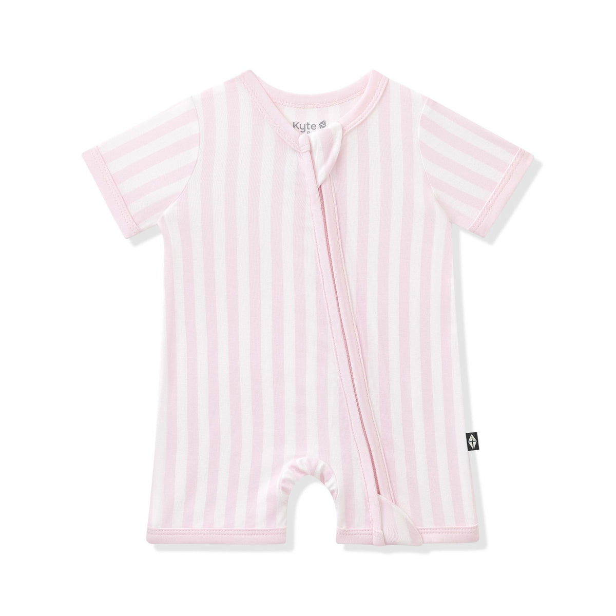 Kyte Baby Zipper Shortall Romper in Small Sakura Stripe