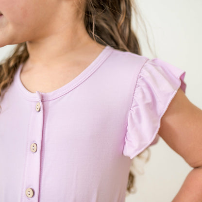 Kyte Baby Flutter Sleeve Romper in Thistle