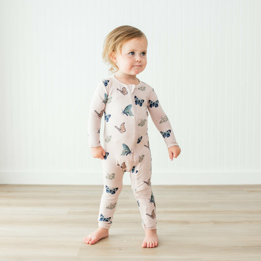 Kyte Baby Zippered Romper in Blush Butterfly