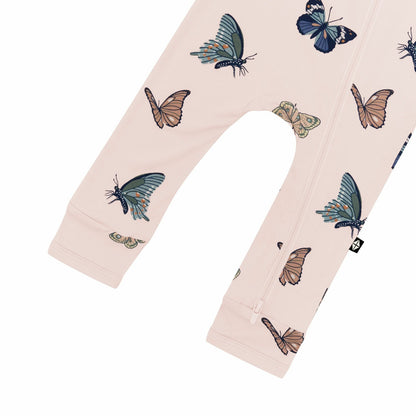 Kyte Baby Zippered Romper in Blush Butterfly