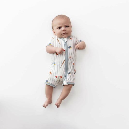 Kyte Baby Zipper Shortall Romper in Home Run