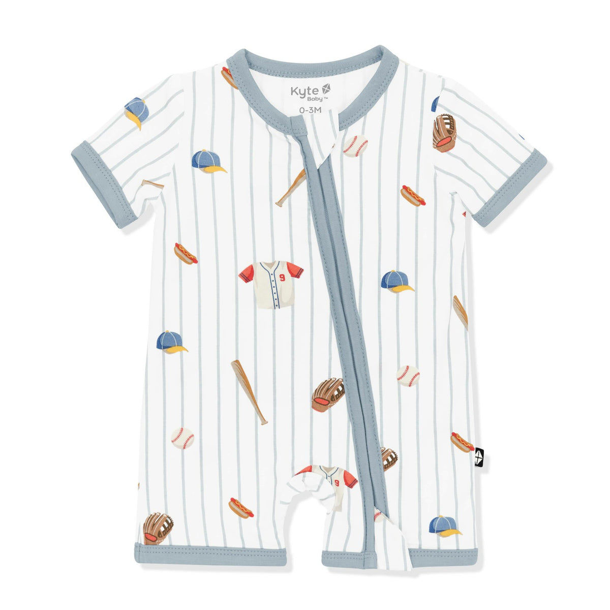 Kyte Baby Zipper Shortall Romper in Home Run