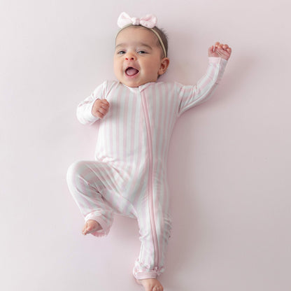 Kyte Baby Zippered Romper in Small Sakura Stripe