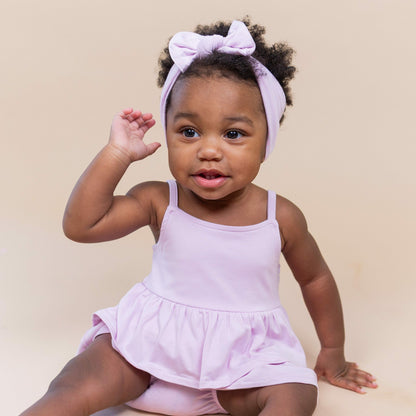 Kyte Baby Spaghetti Strap Ruffle Romper in Thistle