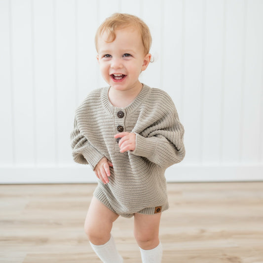 Kyte Baby Chunky Knit Romper in Almond