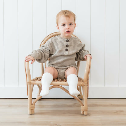 Kyte Baby Chunky Knit Romper in Almond
