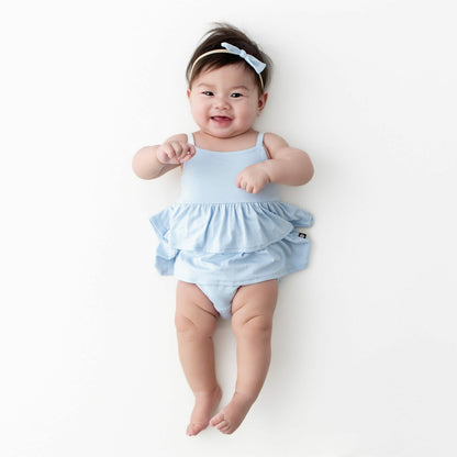 Kyte Baby Spaghetti Strap Ruffle Romper in Breeze
