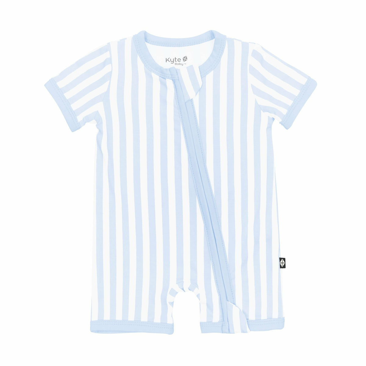 Kyte Baby Zipper Shortall Romper in Small Mist Stripe