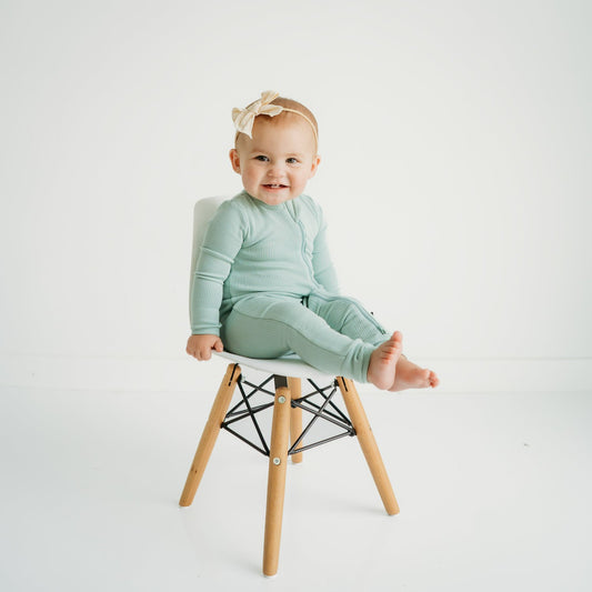 Kyte Baby Ribbed Zipper Romper in Sage