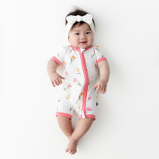 Kyte Baby Zipper Shortall Romper in Tulip