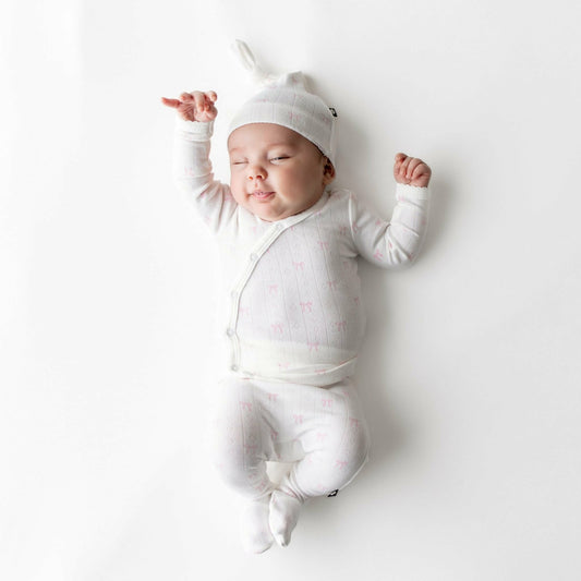 Kyte Baby Pointelle Take Me Home Set with Cap in Sweet Pink Bow