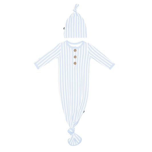 Kyte Baby Knotted Day Gown with Hat Set in Small Mist Stripe