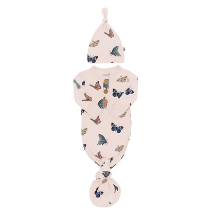 Kyte Baby Knotted Day Gown with Hat Set in Blush Butterfly
