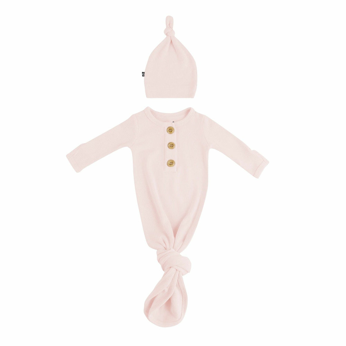 Kyte Baby Ribbed Knotted Gown and Hat Blush