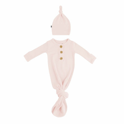 Kyte Baby Ribbed Knotted Gown and Hat Blush