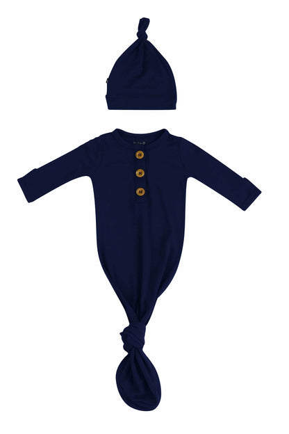 Kyte Baby Knotted Gown with Hat Set in Navy