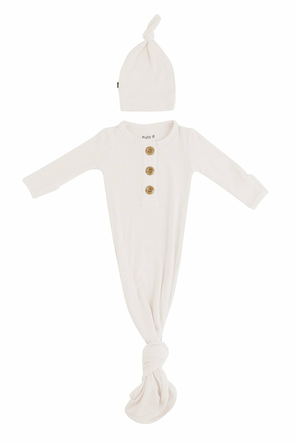Kyte Baby Ribbed Knotted Gown and Hat Oat