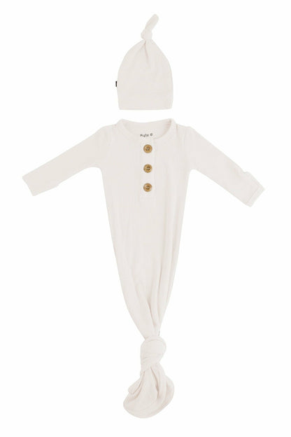 Kyte Baby Ribbed Knotted Gown and Hat Oat