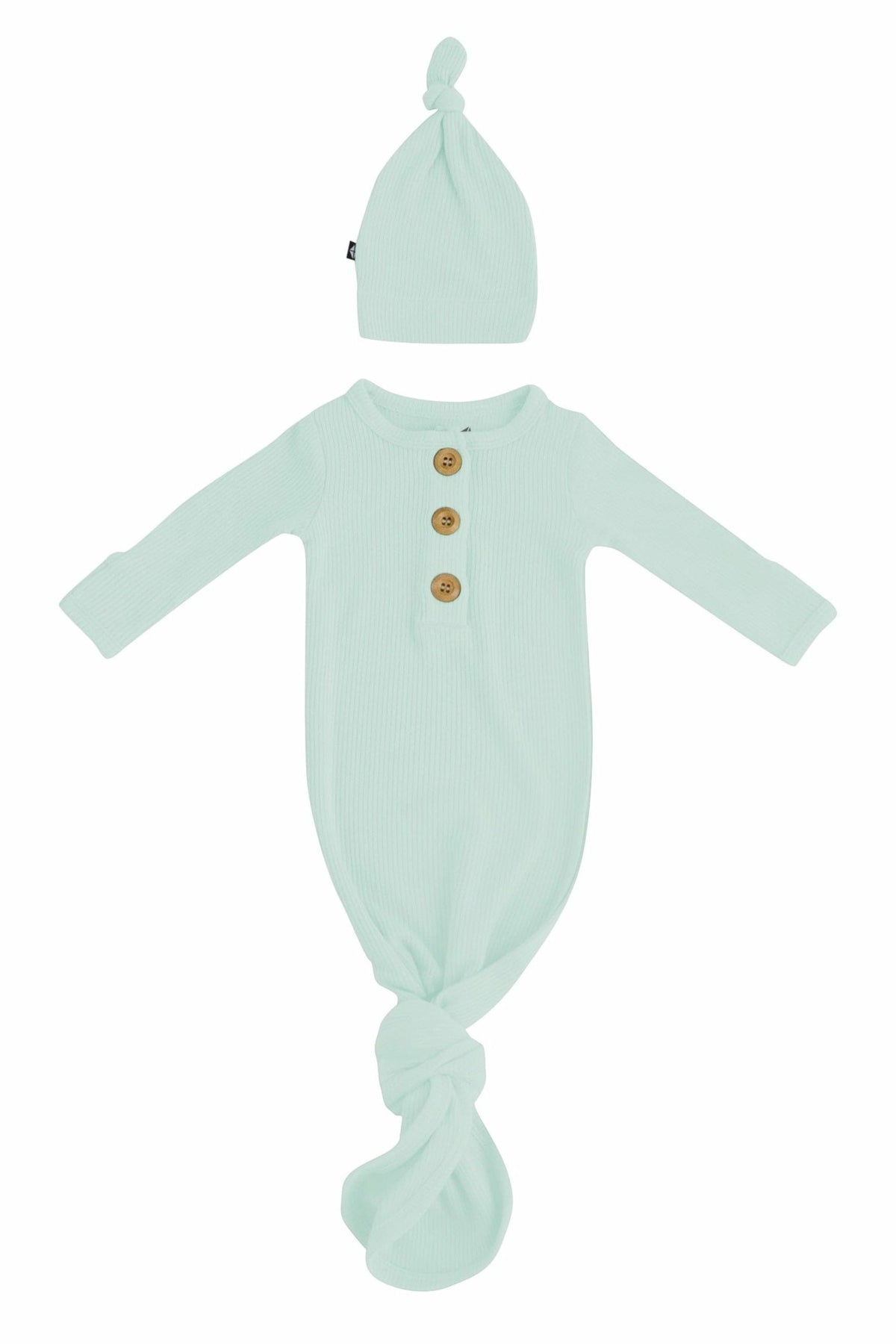 Kyte Baby Ribbed Knotted Gown and Hat Sage