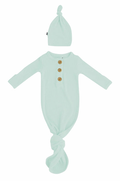 Kyte Baby Ribbed Knotted Gown and Hat Sage